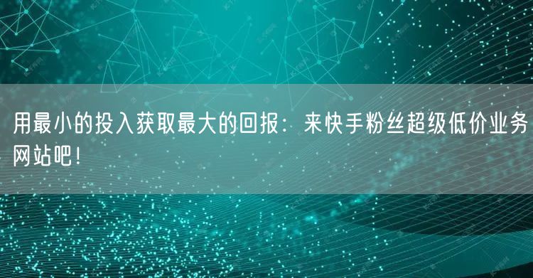 用最小的投入获取最大的回报：来快手粉丝超级低价业务网站吧！