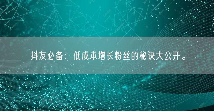 抖友必备：低成本增长粉丝的秘诀大公开。